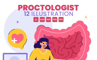 12 Proctologist or Colonoscopy Procedure Illustration