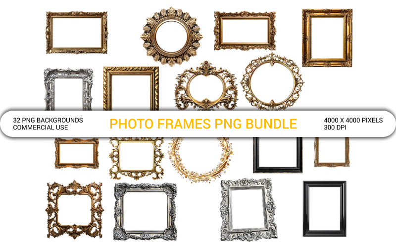 New Photo Frame Png Bundle Elegant Golden Circle Frame Black Frame Empty Picture Frame Round Frame Background