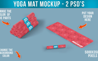 Yoga mat mockup open and rolled up