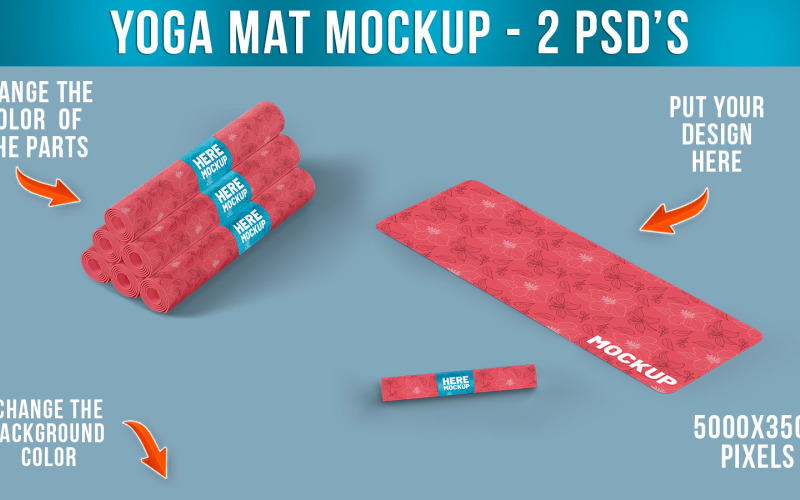 Yoga mat mockup open and rolled up Product Mockup