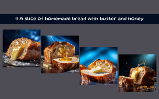 A slice of homemade bread with butter and honey