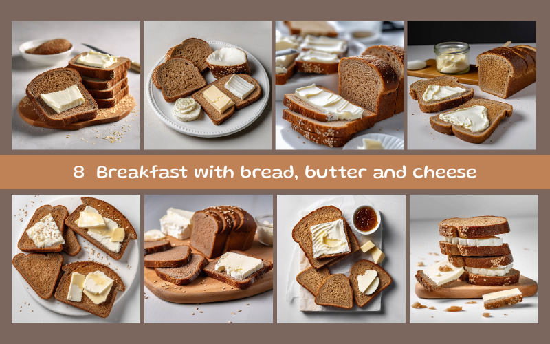 Breakfast with bread, butter and cheese Illustration