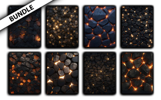 Dark stone pattern with neon light background bundle