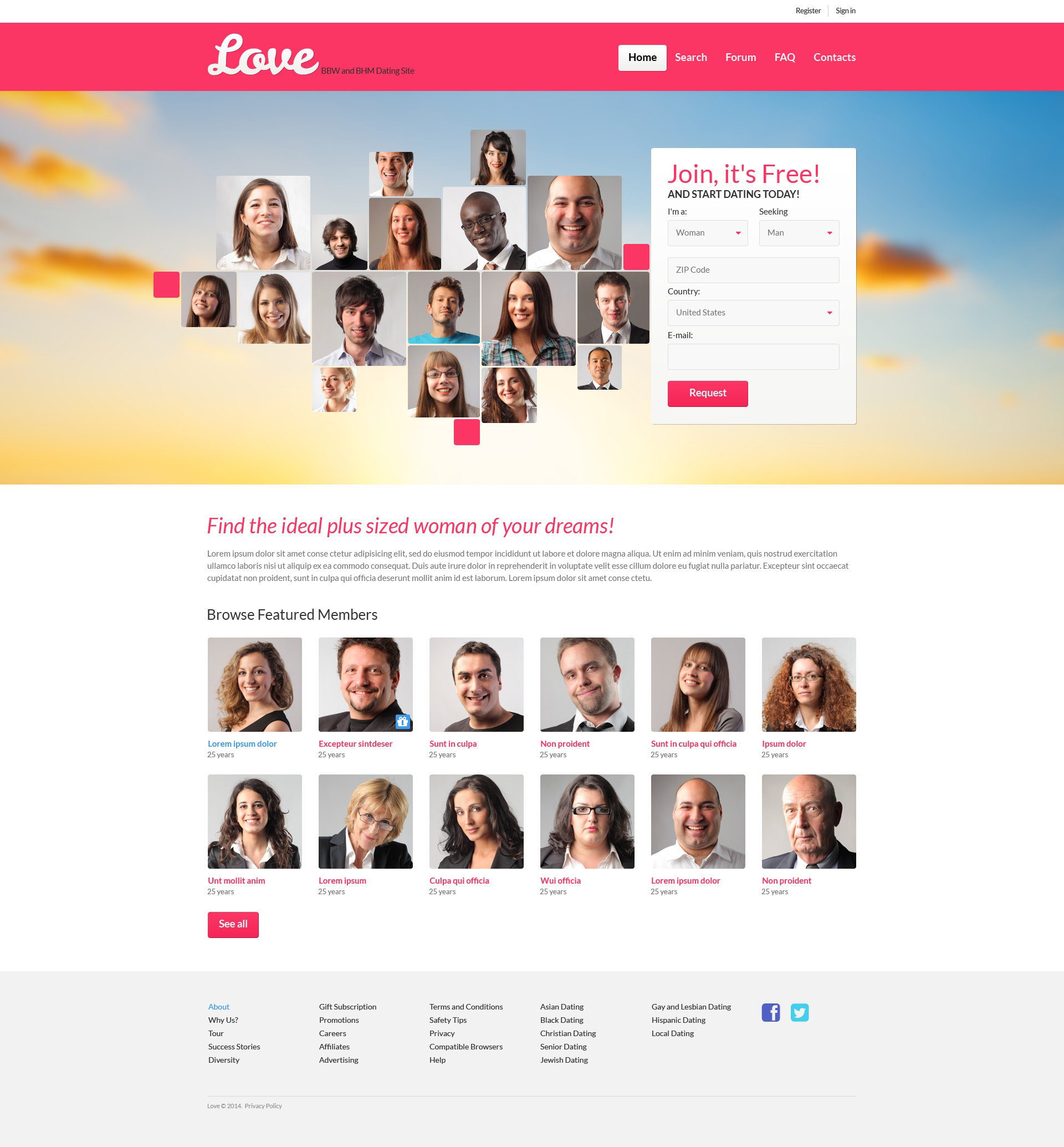 Responsive Website Vorlage für Partnersuche #50992