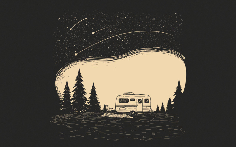 Camping Life PNG, Retro Camper Under Stars, Outdoor Adventure Design, Camping Sublimation, Nature Illustration