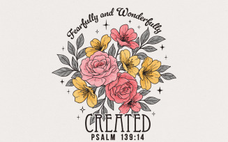 Fearfully and Wonderfully Png, Christian Png, Retro Boho Floral, Bible Verse, Sublimation Designs,