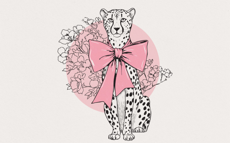 Leopard Print PNG, Coquette PNG, Pink Bow Digital Download, Leopard Clipart, Instant Download, Cute Illustration