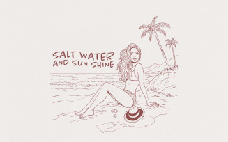 Salt Water And Sun Shine Png, Summer Sublimation Design, Retro Beach Png, Tropical Png, Vintage