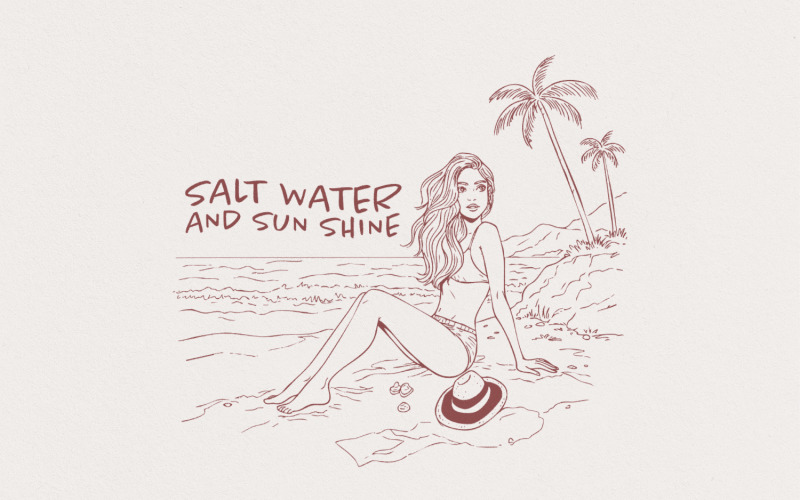 Salt Water And Sun Shine Png, Summer Sublimation Design, Retro Beach Png, Tropical Png, Vintage Illustration