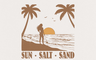 Sun Salt Sand PNG, Retro Summer Vibes PNG, Beach Shirt PNG Sublimation Design, Tropical Summer