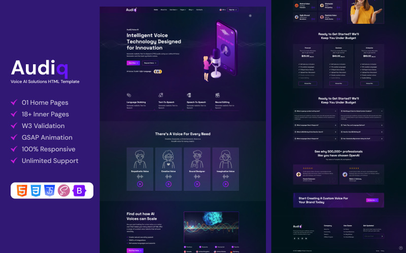 AudiQ - Voice AI Solutions HTML Template Website Template