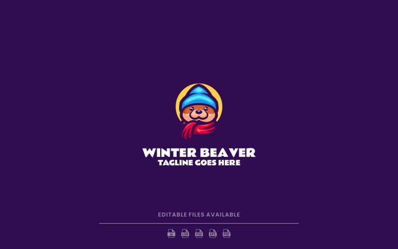Winter Beaver Simple Mascot Logo Logo Template