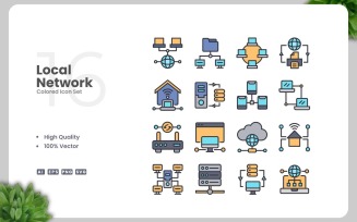 16 Local Network Colored Icons Set