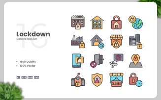 16 Lockdown Colored Icons Set