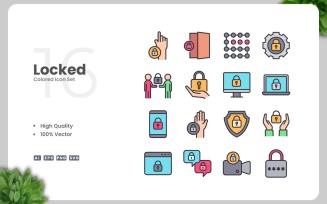 16 Locked Colored Icons Set