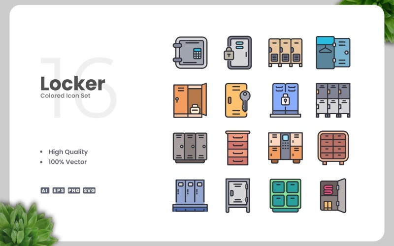 16 Locker Colored Icons Set Icon Set