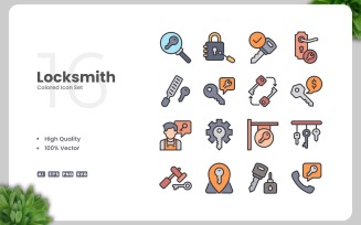16 Locksmith Colored Icons Set