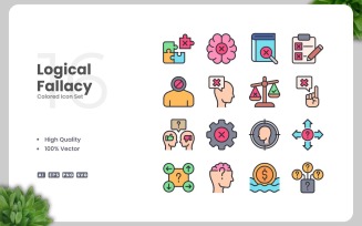 16 Logical Fallacy Colored Icons Set