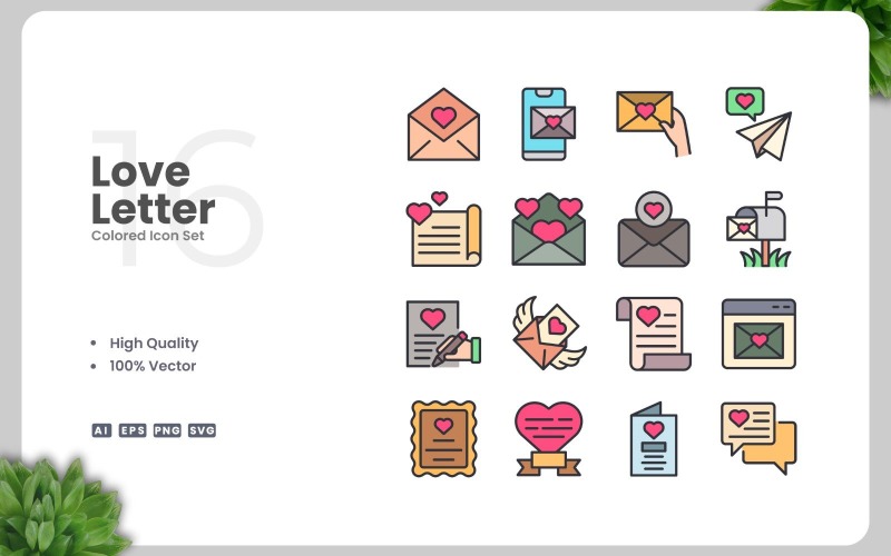 16 Love Letter Colored Icons Set Icon Set