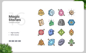 16 Magic Stones Colored Icons Set