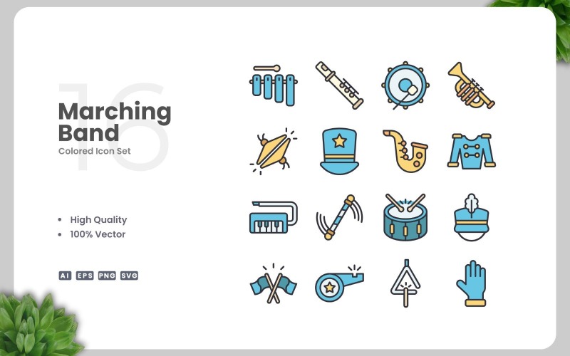 16 Marching Band Colored Icons Set Icon Set