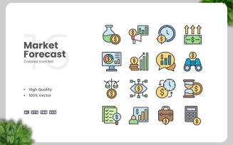 16 Market Forecast Colored Icons Set