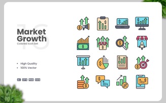 16 Market Growth Colored Icons Set