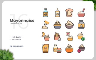 16 Mayonnaise Colored Icons Set
