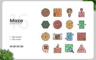 16 Maze Colored Icons Set