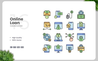 16 Online Loan Colored Icons Set