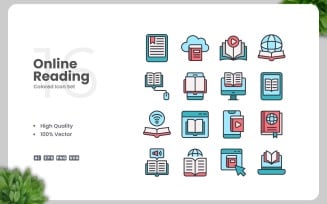 16 Online Reading Colored Icons Set