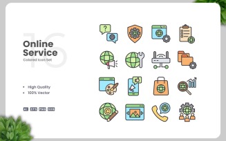 16 Online Service Colored Icons Set