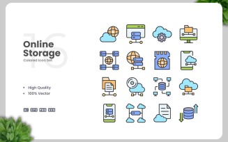 16 Online Storage Colored Icons Set
