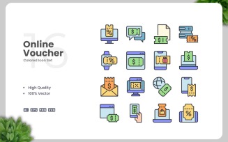 16 Online Voucher Colored Icons Set