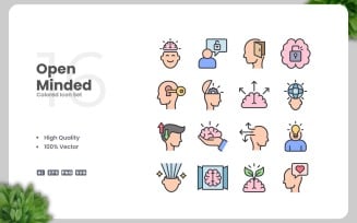 16 Open Minded Colored Icons Set