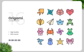 16 Origami Colored Icons Set