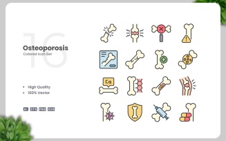 16 Osteoporosis Colored Icons Set