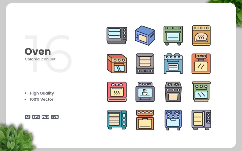 16 Oven Colored Icons Set Icon Set