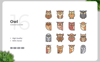 16 Owl Colored Icons Collection