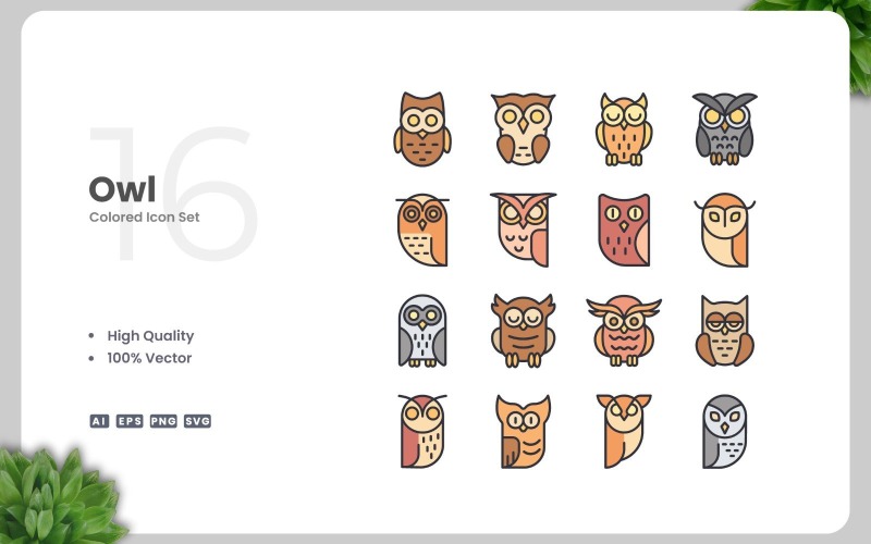 16 Owl Colored Icons Collection Icon Set