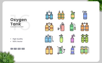 16 Oxygen Tank Colored Icons Set