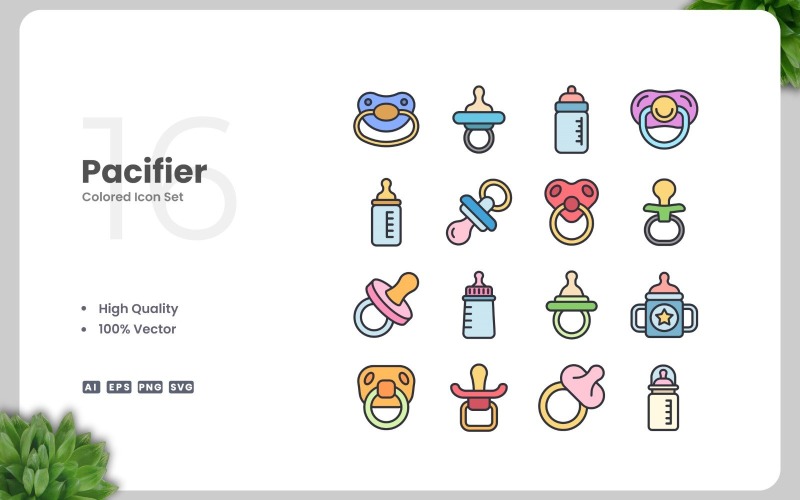 16 Pacifier Colored Icons Set Icon Set