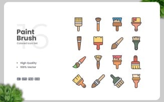 16 Paint Brush Colored Icons Set