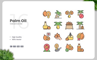 16 Palm Oil Colored Icons Set