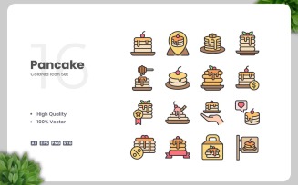 16 Pancake Colored Icons Set