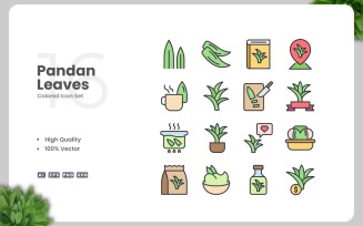 16 Pandan Leaves Colored Icons Set