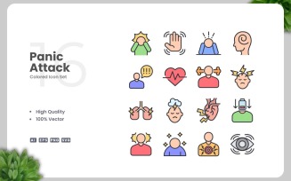 16 Panic Attack Colored Icons Set