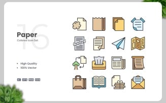 16 Paper Colored Icons Set