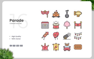 16 Parade Colored Icons Set