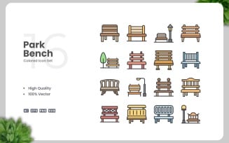 16 Park Bench Colored Icons Set